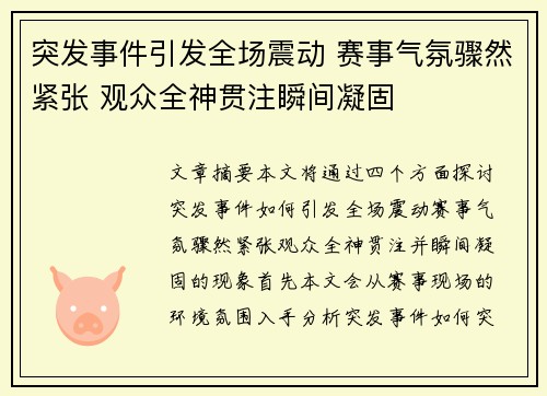 突发事件引发全场震动 赛事气氛骤然紧张 观众全神贯注瞬间凝固